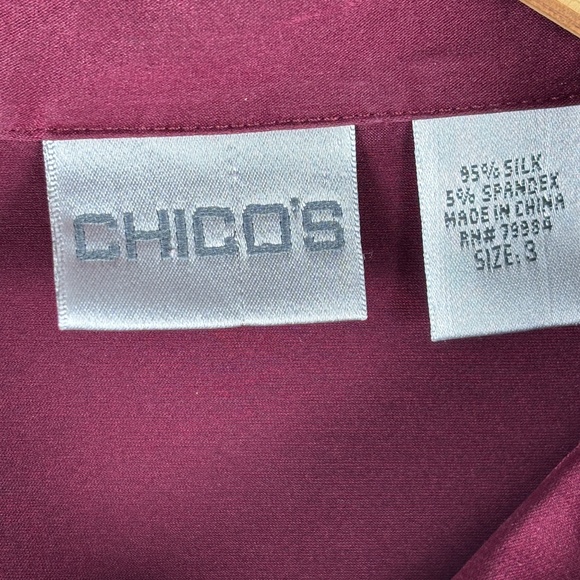 Chicos LongSleeve Button Down Shirt Stretch Silk Sz 3= XL Burgundy Classic Party - Picture 4 of 9